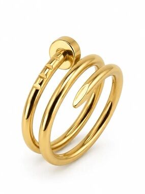 Gold Nail Ring with Branded Disk - Women Jewelry - size 7